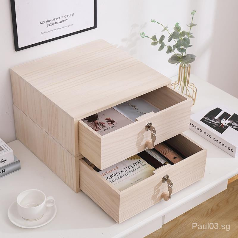 [] Fast shipping desktop drawer with lock storage box drawer solid wood ...