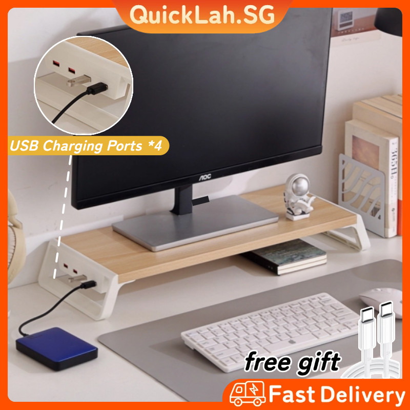 [SG Seller] with USB Monitor Stand With USB Expansion Wooden Monitor ...