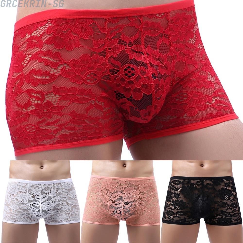 ⭐ Fast Shipping⭐ See Through Lace Mens Sexy Boxer Briefs Underpants ...
