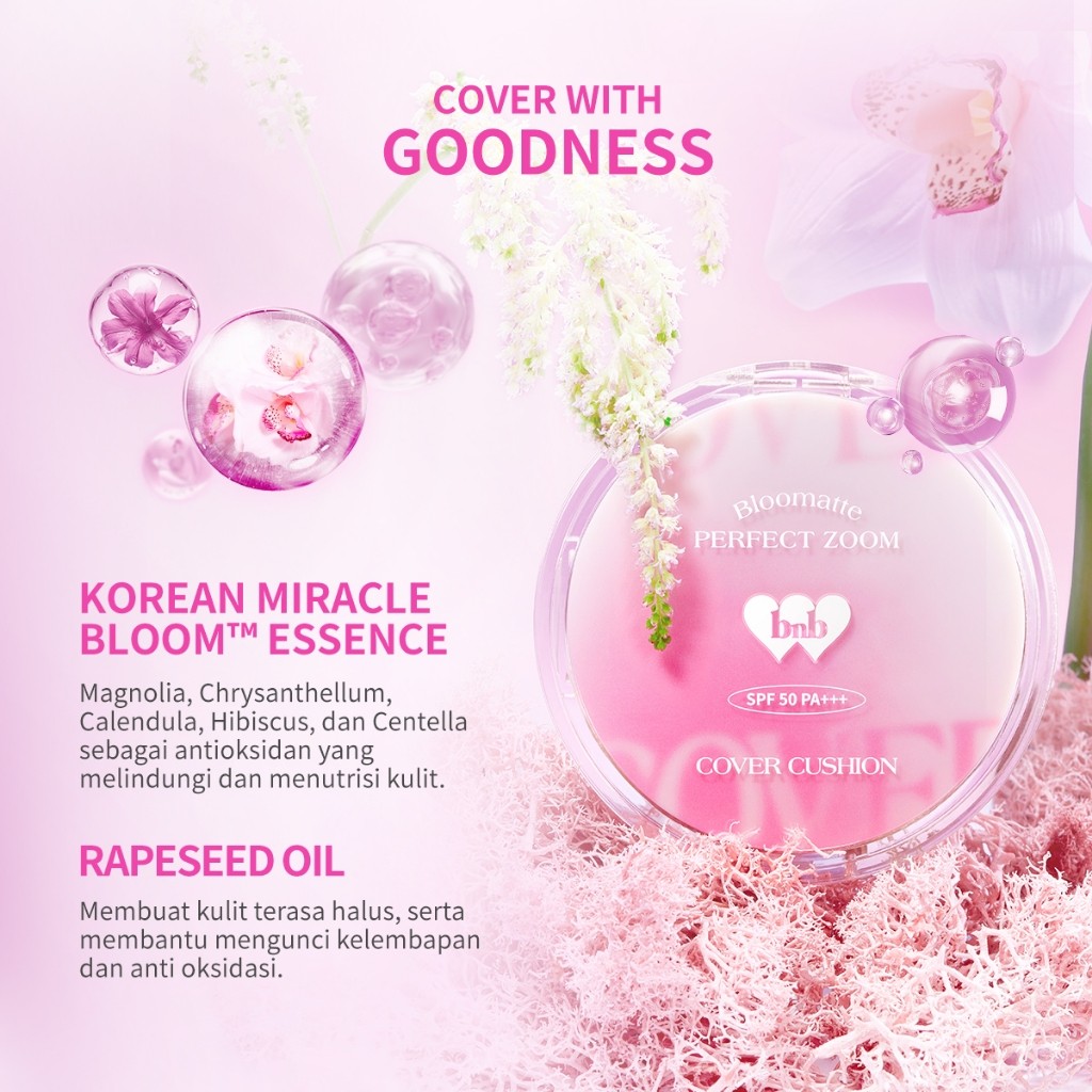 BNB barenbliss Bloomatte Perfect Zoom Cover Cushion (16H Flawless Matte) SPF 50+ PA+++ / Merah Jingga Official - Gambar 3