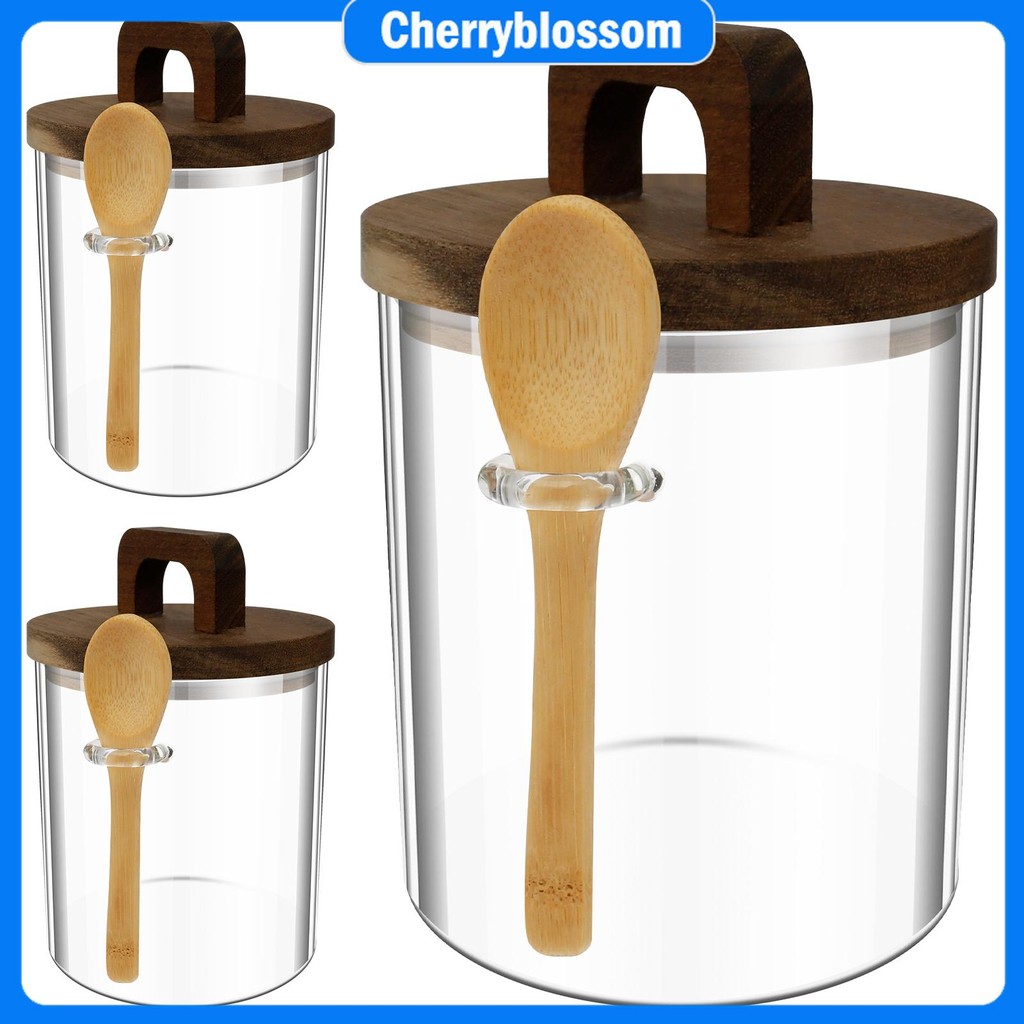 3Pcs Glass Food Storage Jars with Bamboo Lid and Spoon 800ml Airtight ...