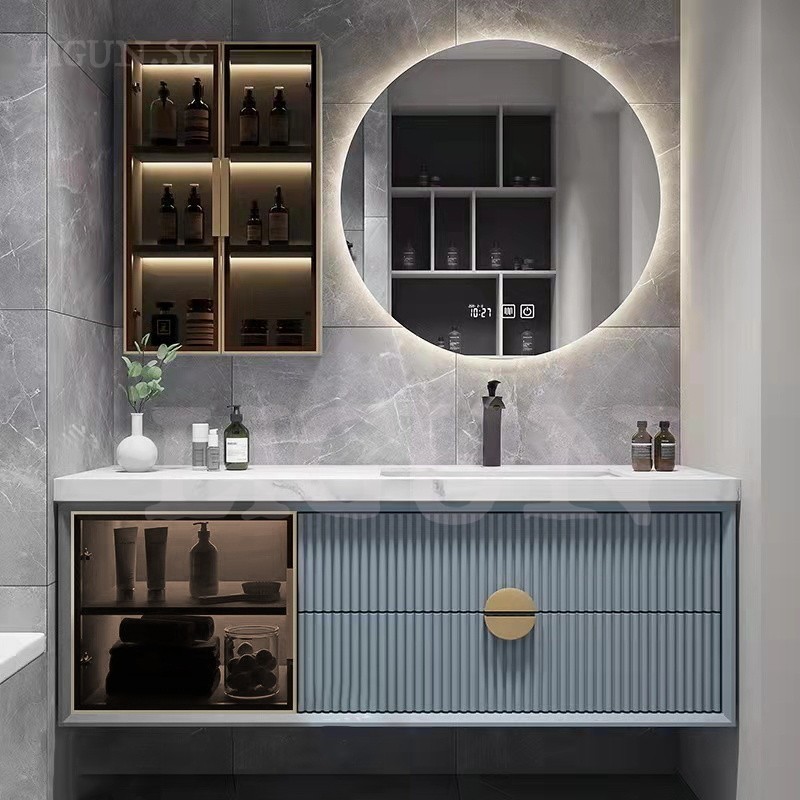 LIGUN Bathroom Cabinet Light Luxury Rock Slab Seamless Basin Bathroom ...