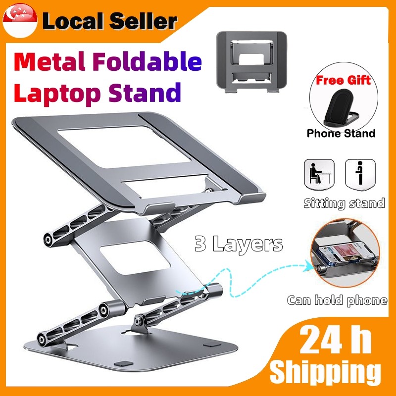 New Foldable Laptop Stand 3 Layer Adjustable Height Metal Notebook ...