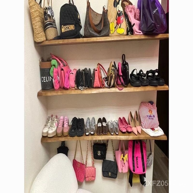 Wall-Mounted Background Wall Shelf Bookshelf Solid Wood Storage Rack ...