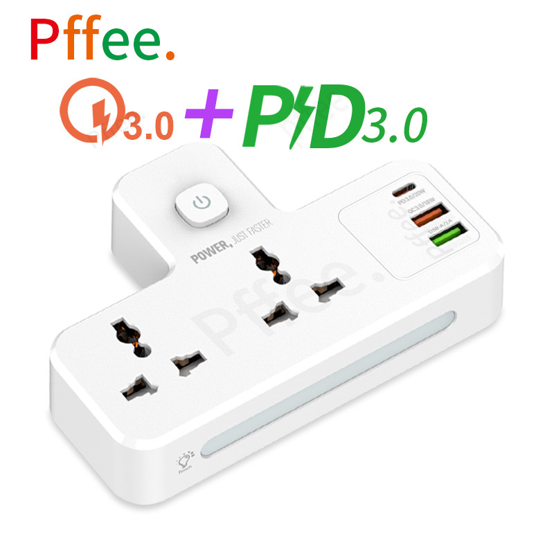 Pffee Multi Plug Extension Power Socket With Extension USB C 20W PD3.0 ...