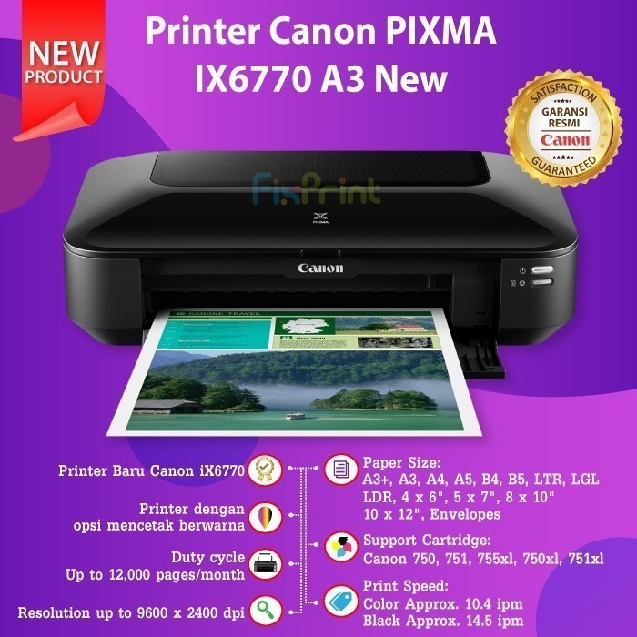 FixPrint Printer A3 Canon PIXMA IX6770 IX6870 Cartridge Original CLI751 PGI750 New Printer Garansi - Gambar 2