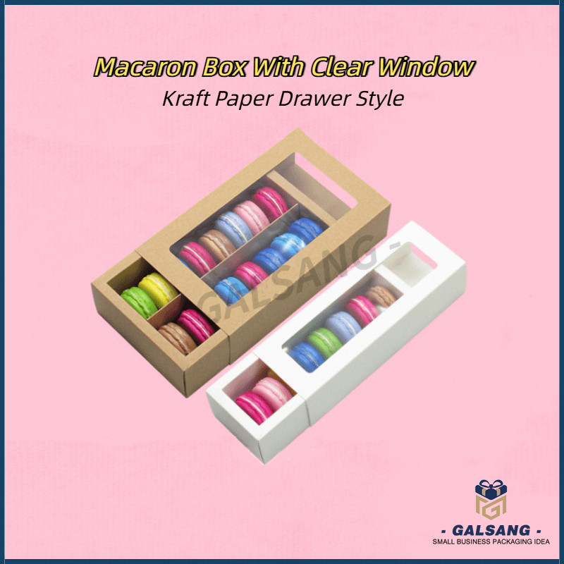 [10/20pcs] Kraft Paper Drawer Window Box / Rectangle Macaron Box With ...