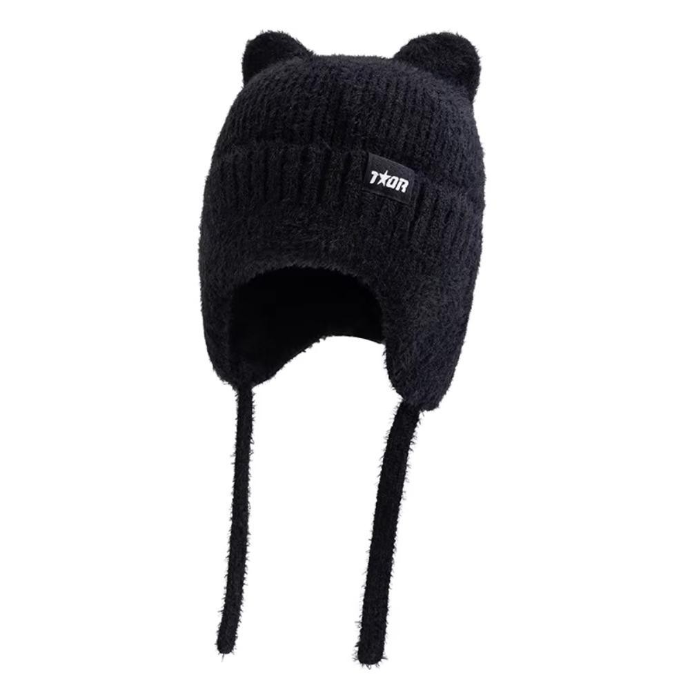 EUCALYTUS1 Cute Cat Ear Earflap, Women Gift Kpop Style Winter Hat