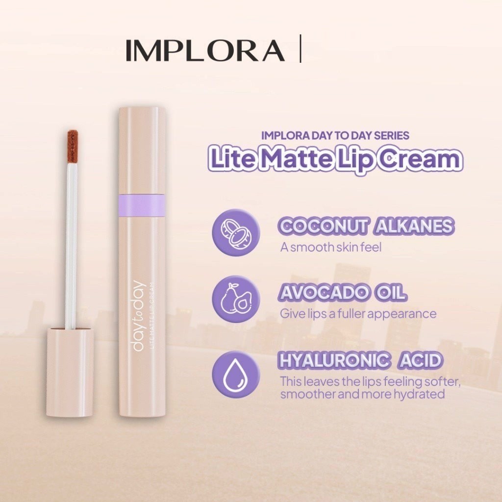 Implora Day To Day Series Lite Matte Lip Cream / Merah Jingga Official - Gambar 4
