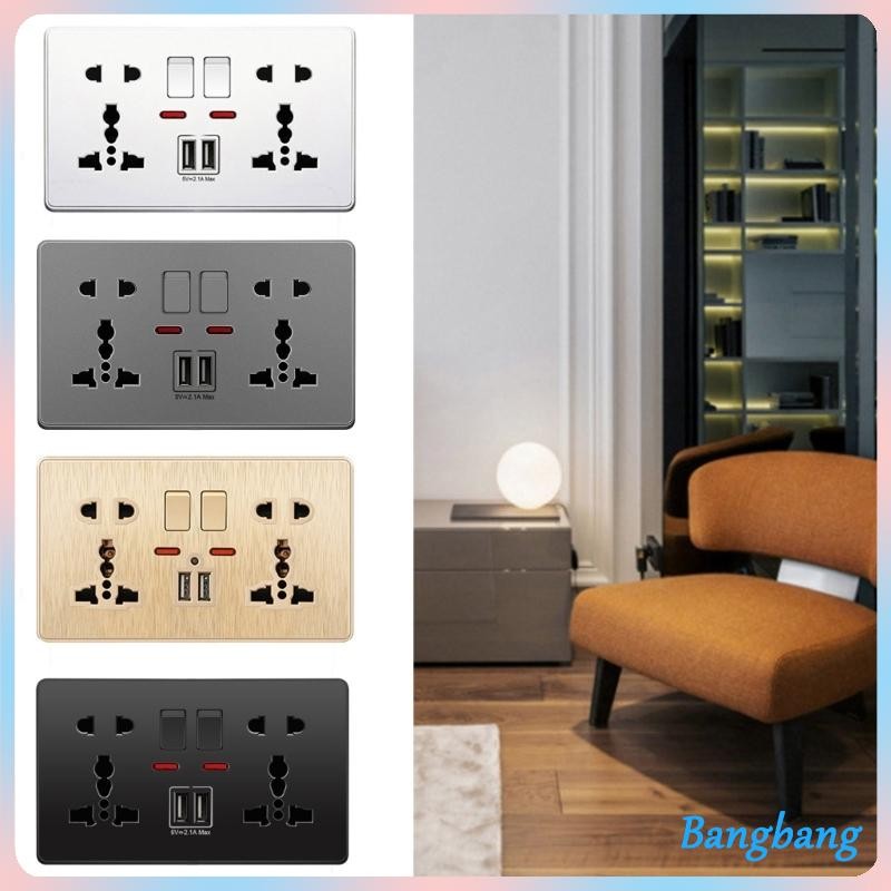 Bang Wall Mounted UK Power Outlet with 2 USB Ports Compact Panel Power ...