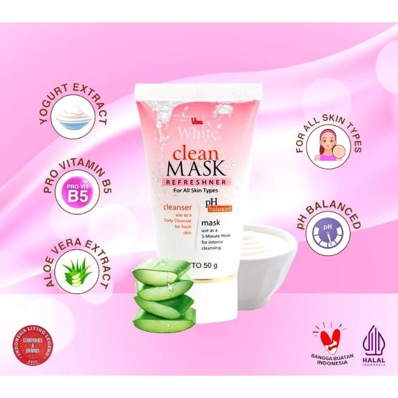 Viva White Clean Mask Refreshner Face Cleanser / Masker 50g / Merah Jingga Official - Gambar 3