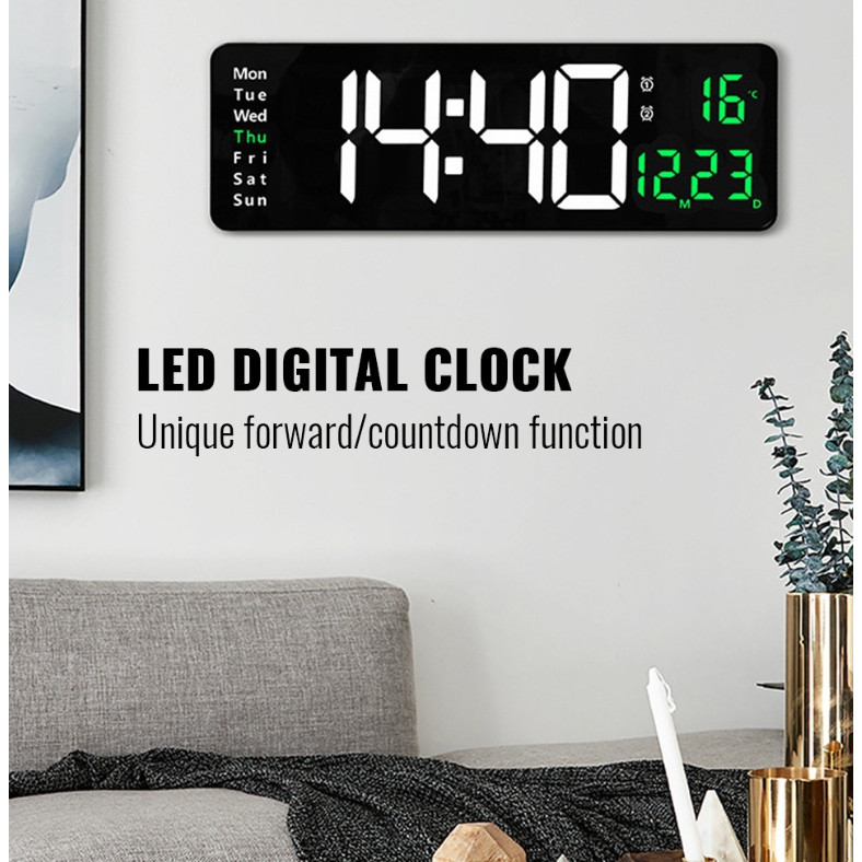 Digital Clock Wall Clock Large Led Alarm 16 Inch Clock With Calendar ...