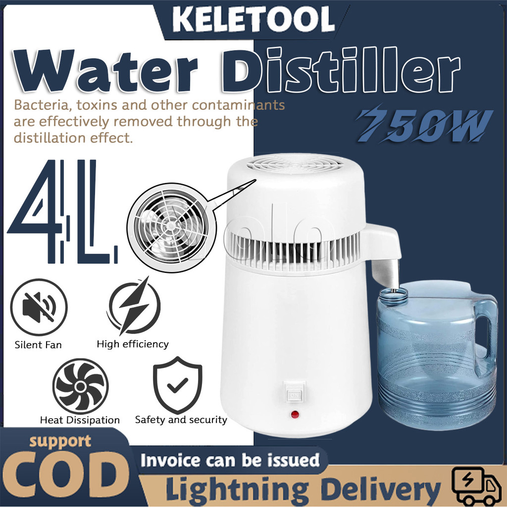750W 4L Stainless Steel Electric Water Distilled Machine Pure Water ...