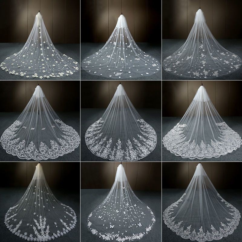 2024 Bridal Master Wedding Dress Extra Long Luxury Lace Trailing Veil ...