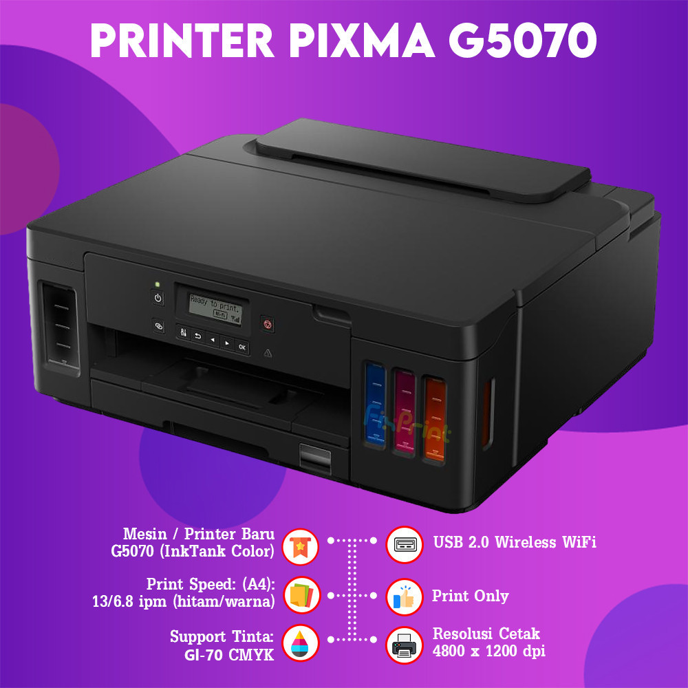 FixPrint Printer Canon Inktank G5070 Single Function Print Only A4 Ink Tank G5070 Efficient G6070 Print Scan Copy USB + Wireless Duplex LAN Bergaransi New - Gambar 3
