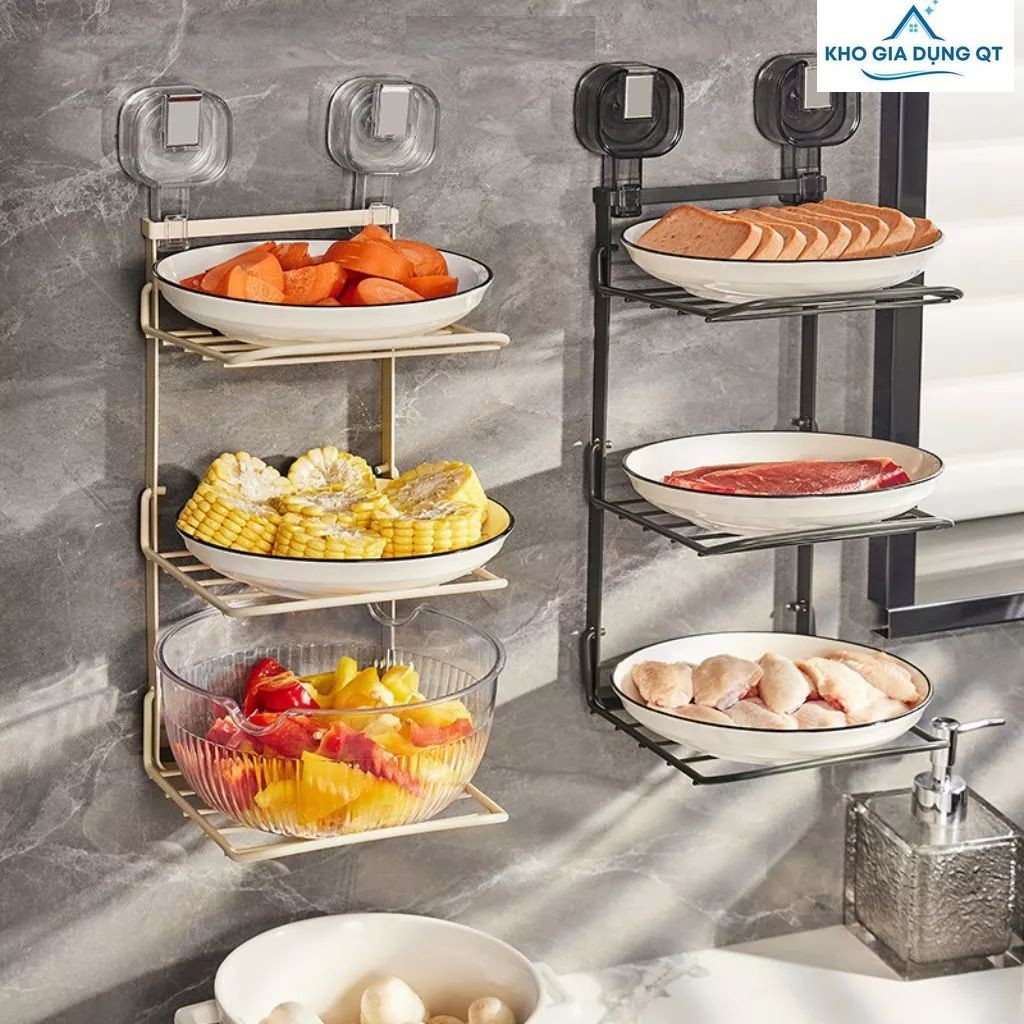 Convenient Folding 3-Tier Wall Mounted Food Shelf, Vacuum Food Rack ...