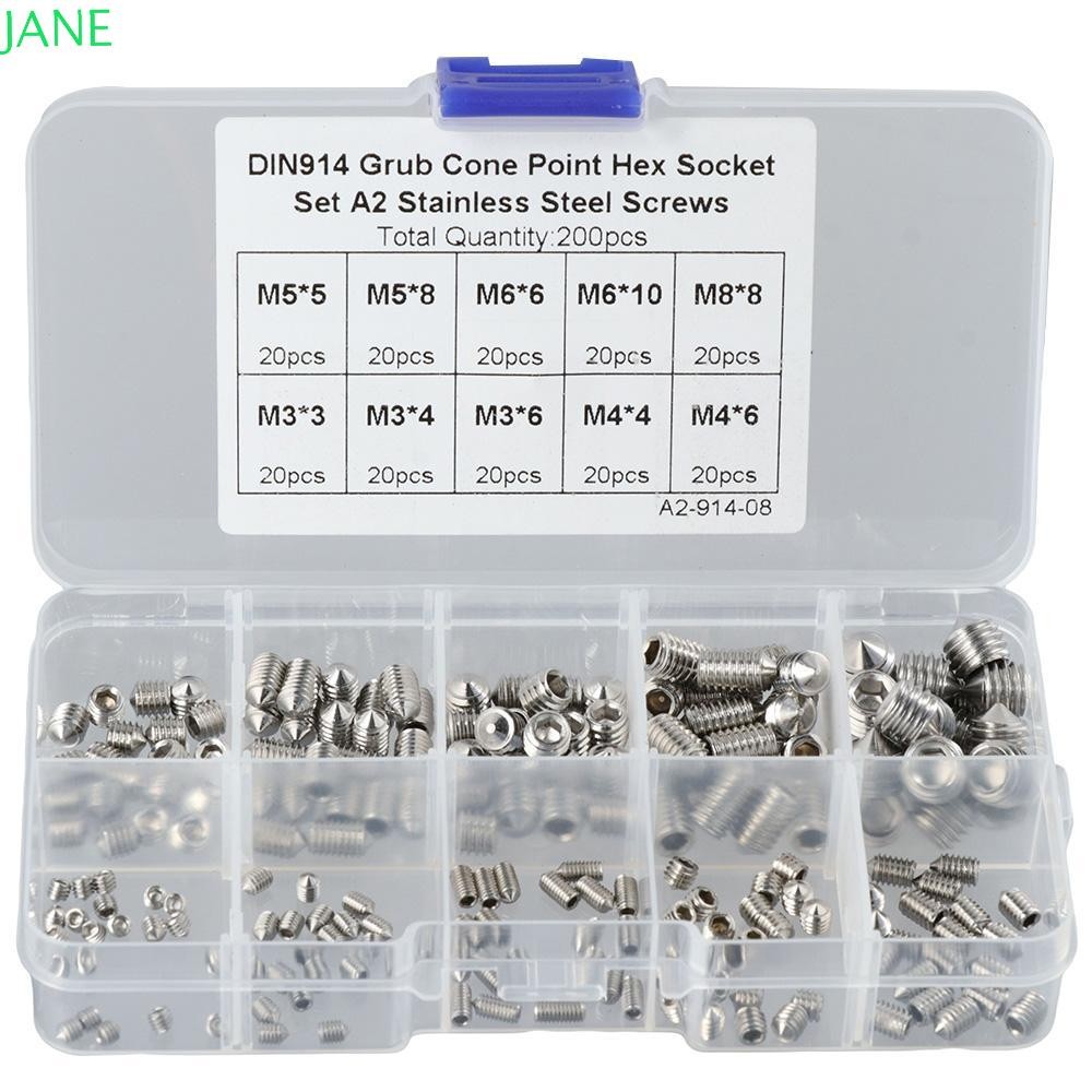 JANRY 200Pcs Set Screws, M3 M4 M5 M6 M8 304 Stainless Steel Allen Head ...