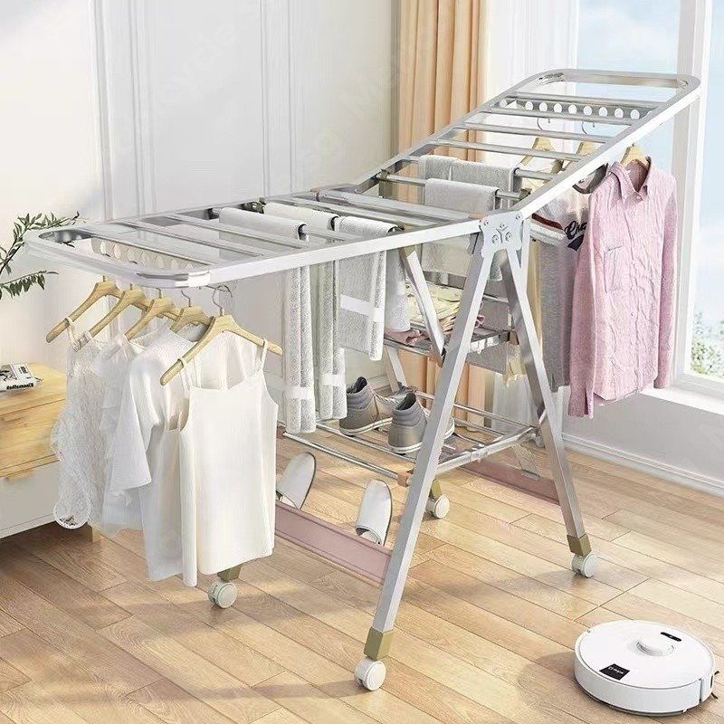 Foldable Clothes Drying Rack Stainless Steel Pipe Floor Cloth Hanging ...