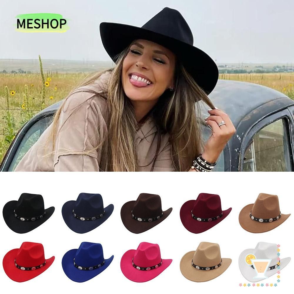 ME Western Cowboy Hats Upturned Brim Ethnic Style Fedora with Faux Silver Accents Retro Wide Brim Fedoras Hat for Women Men Shopee Singapore