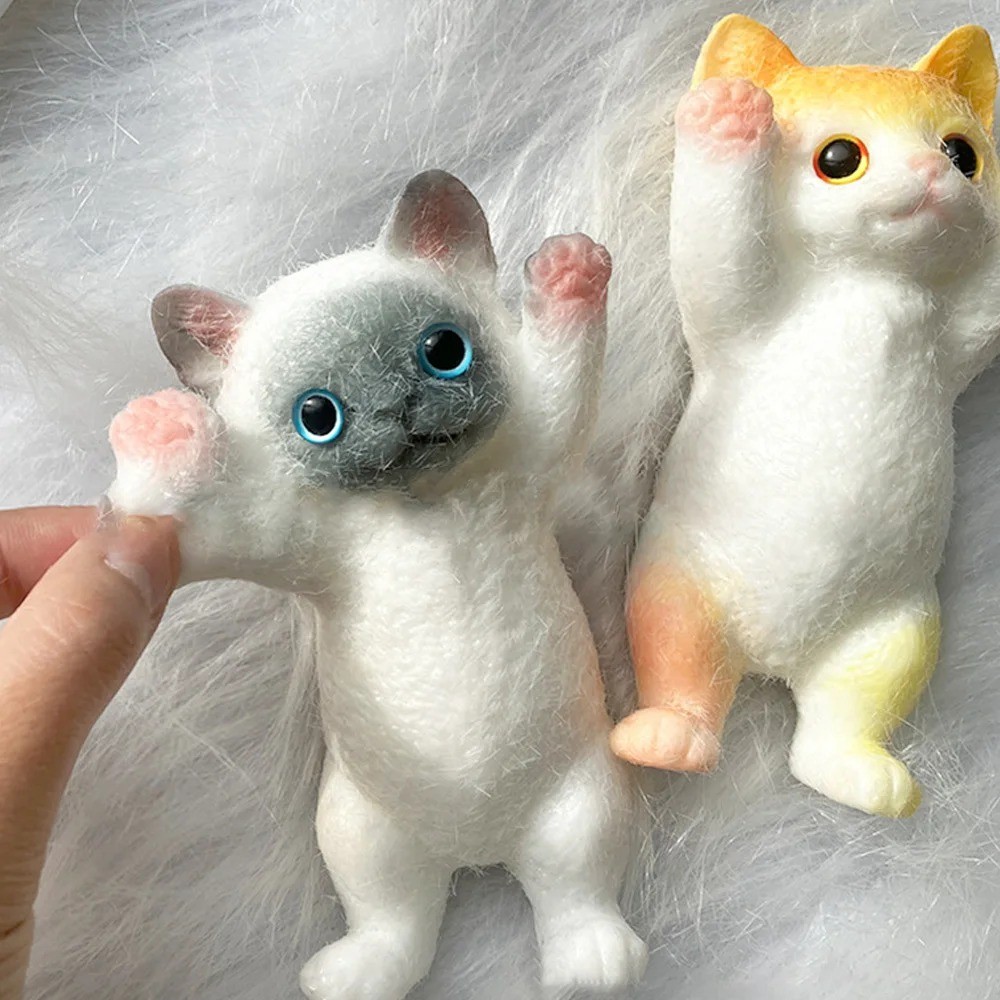Squishy Cute Flocking Cat Stress Relief Toy, Extra Large Sensory Fidget ...