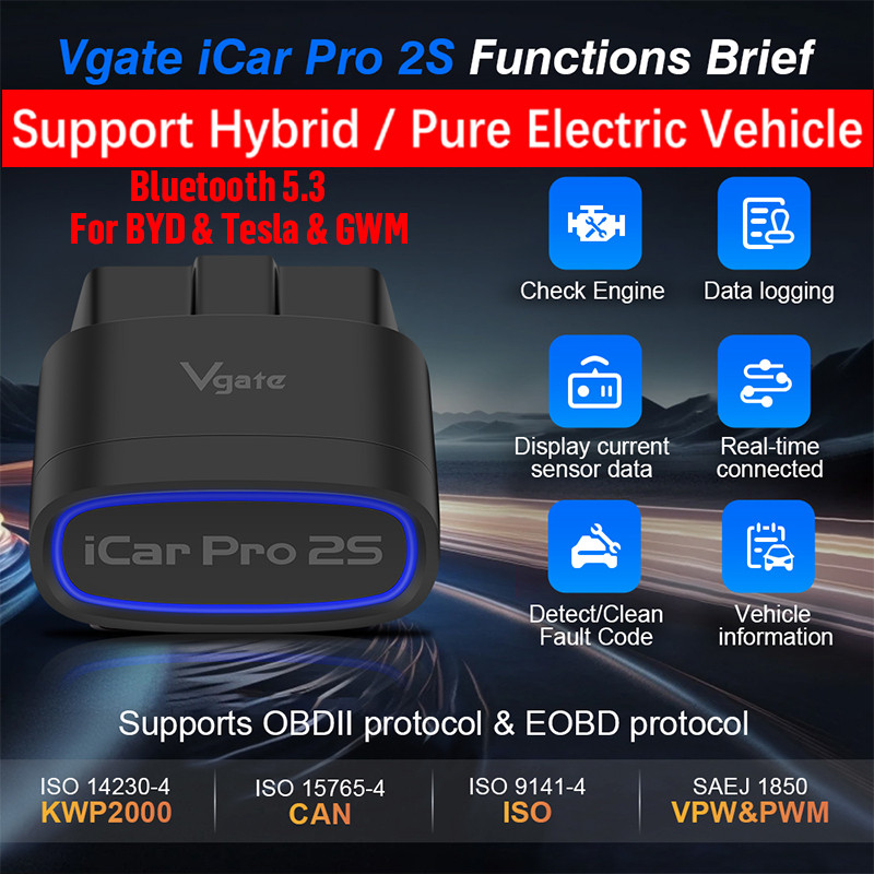 【for Hybrid & Electric Car】Vgate iCar Pro 2S OBD2 Car Scanner For BYD ...