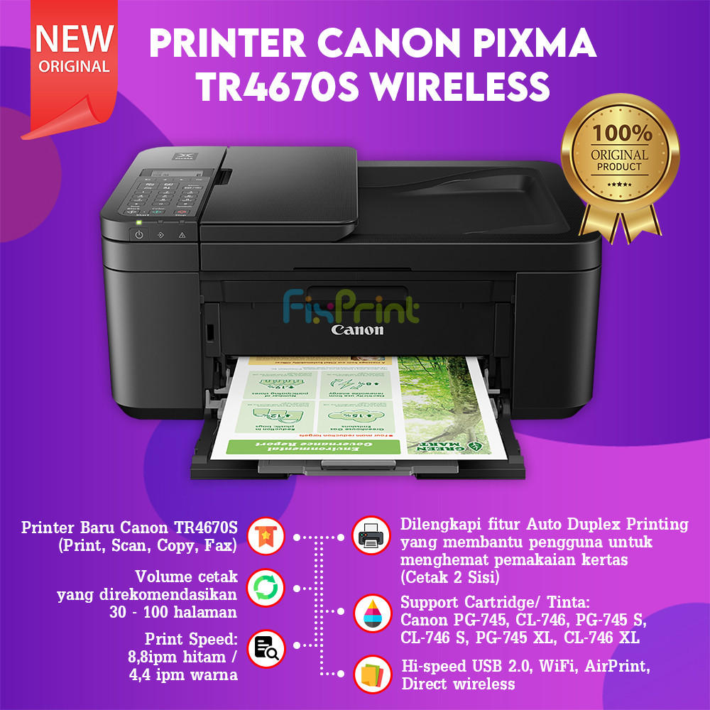 FixPrint Canon PIXMA TR4570S Print Scan Copy Fax Wifi TR6570 4670 ALL IN ONE ADF / PIXMA E470 CANON A4 WIFI - Gambar 2