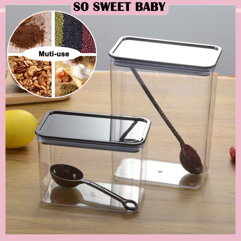 Food Storage Container with Spoon Airtight Leak Proof Canister Box ...