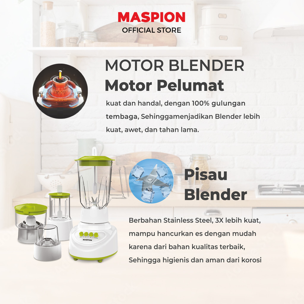 Maspion Pelumat Blender with Wet + Dry Miller & Chopper 1.5 Liter MT-1524 PL - Gambar 3