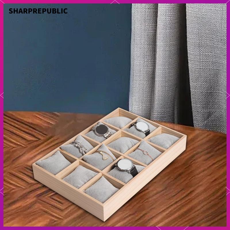 Sharprepublic Watch Tray Stackable 12 Grids Watch Pillows Tray for Bracelets Watches Drawer