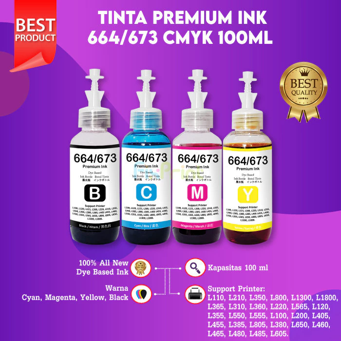 FixPrint Tinta Botol 664 - T6644 Ink Refill 100ml For Printer L110 L120 L121 L210 L220 L300 L310 L350 L355 L360 L365 L380 L385 L405 L485 L550 L555 L565 Black Cyan Magenta Yellow