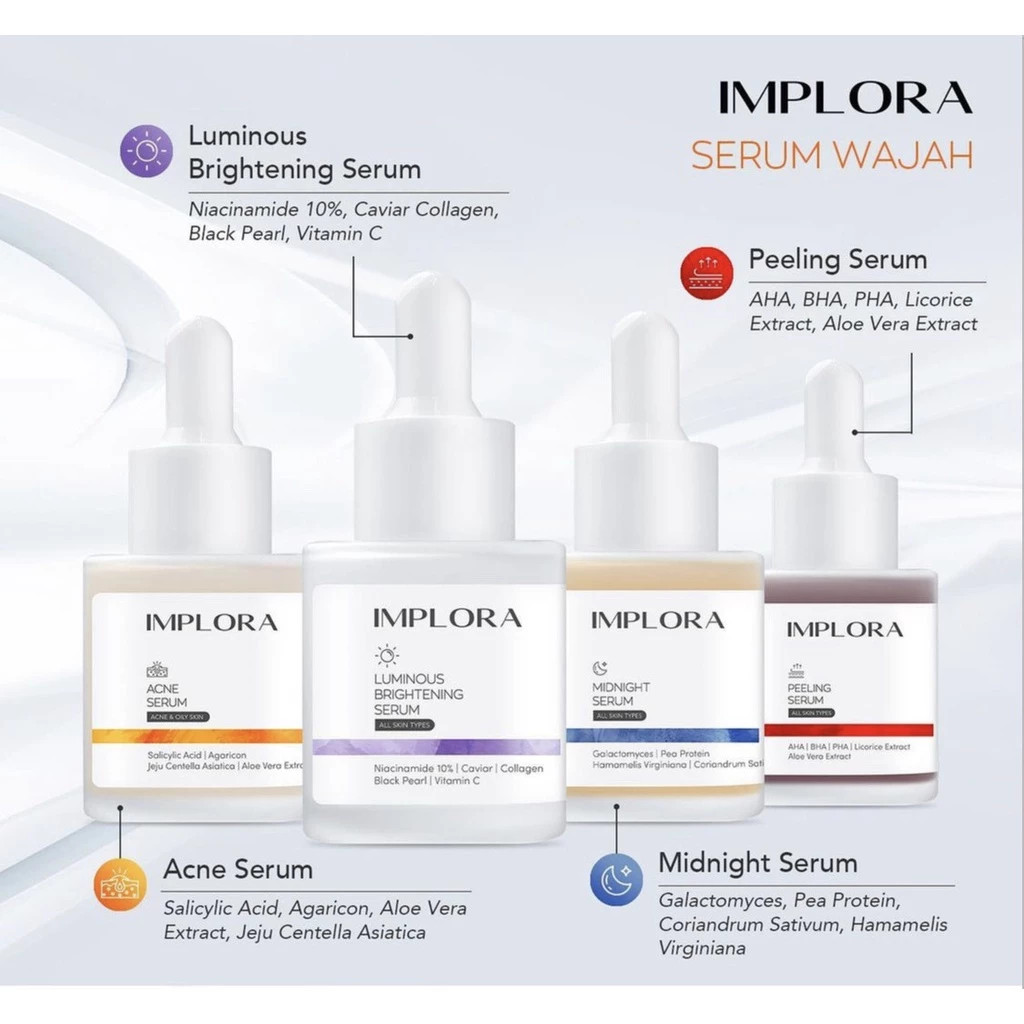 IMPLORA Face Serum / 24K Gold / Acne / Brightening / Peeling / Midnight / Merah Jingga Official - Gambar 3