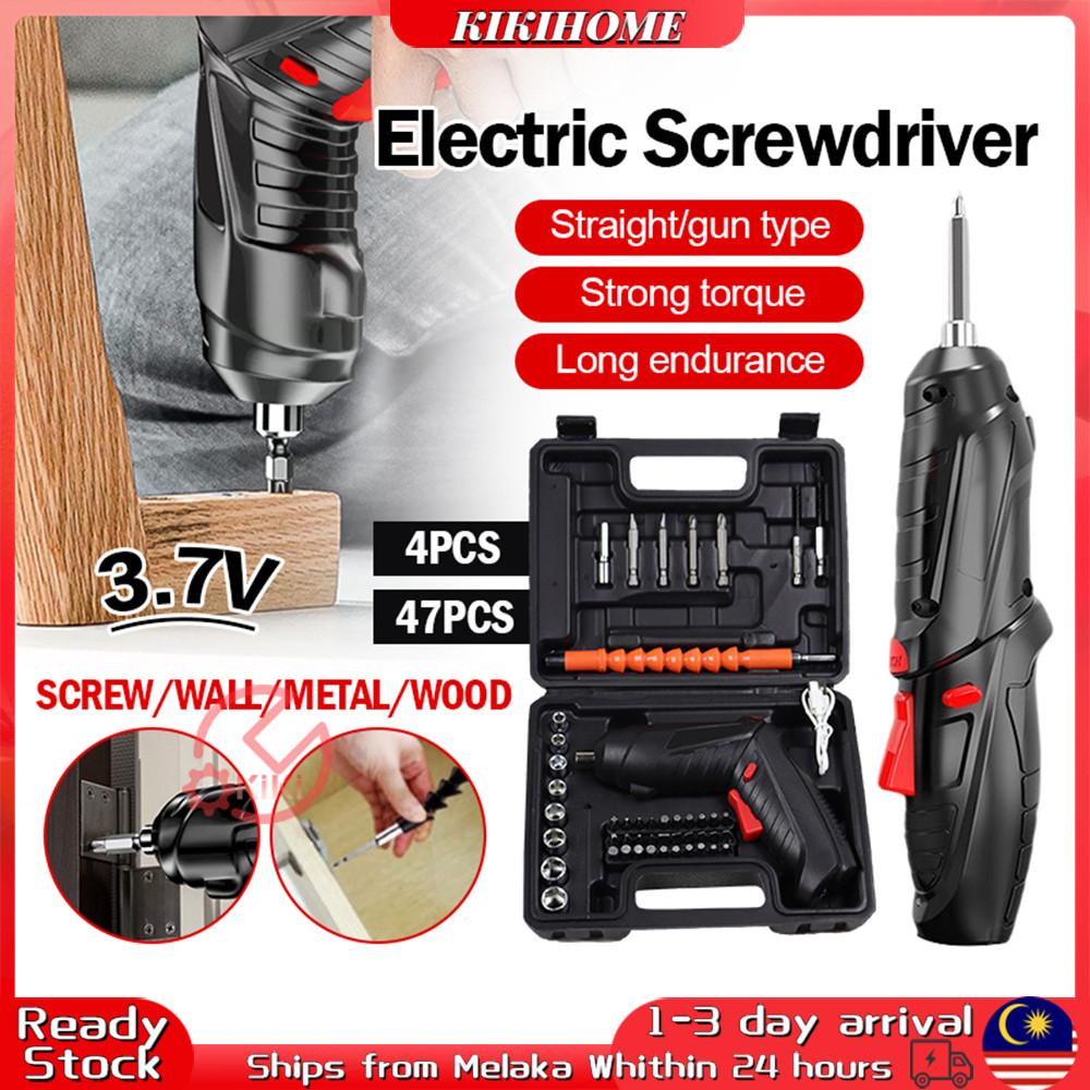 3.7V Cordless Electric Screwdriver Drill 47Pcs Rotatable Mini ...