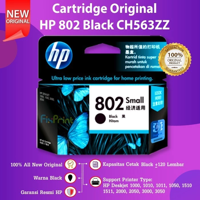 FixPrint SET Cartridge HP 802 Black Color Tinta Printer Deskjet 2050 3050 1010 - Gambar 3