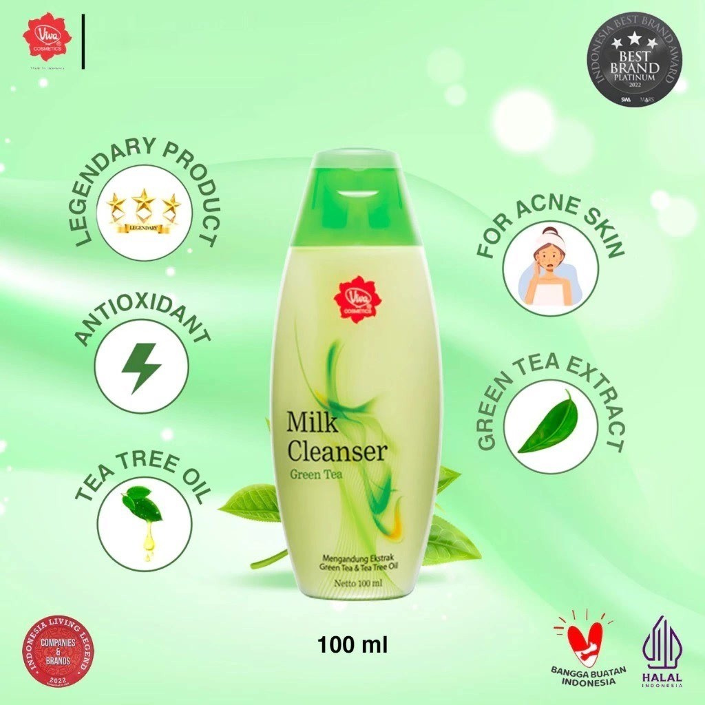 Viva Milk Cleanser Green Tea 100 ml / Merah Jingga Official - Gambar 2