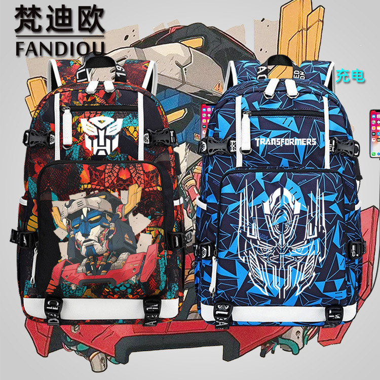Transformers School Bag Set 9-Piece Model CLOU Backpack 1st Class | School Bag With Sports Bag | Blue Optimus Prime Bumblebee Car Robot | Rain Protection, Blue