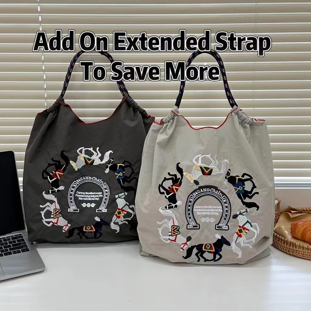 Ball&Chain Embroidery Tote Bag For Women – Large Foldable Shoulder Bag For Work, Travel, Beach - View #5