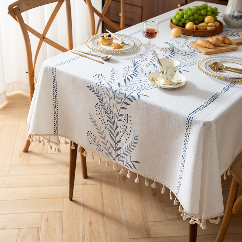 Waterproof Cotton Linen Tablecloth, Embroidered Floral Table Cloth with ...
