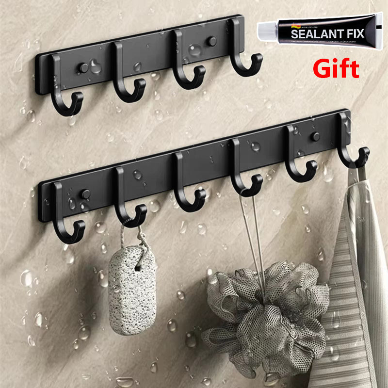 3/4/5/6 Hooks Aluminum Wall Hanging Hook Door Storage Rack Toilet Towel ...