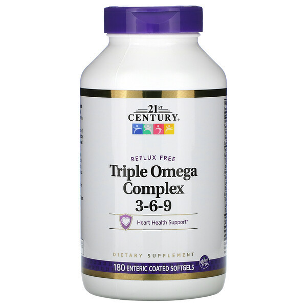 21st Century, Triple Omega Complex 3-6-9, 180 Enteric Coated Softgels ...