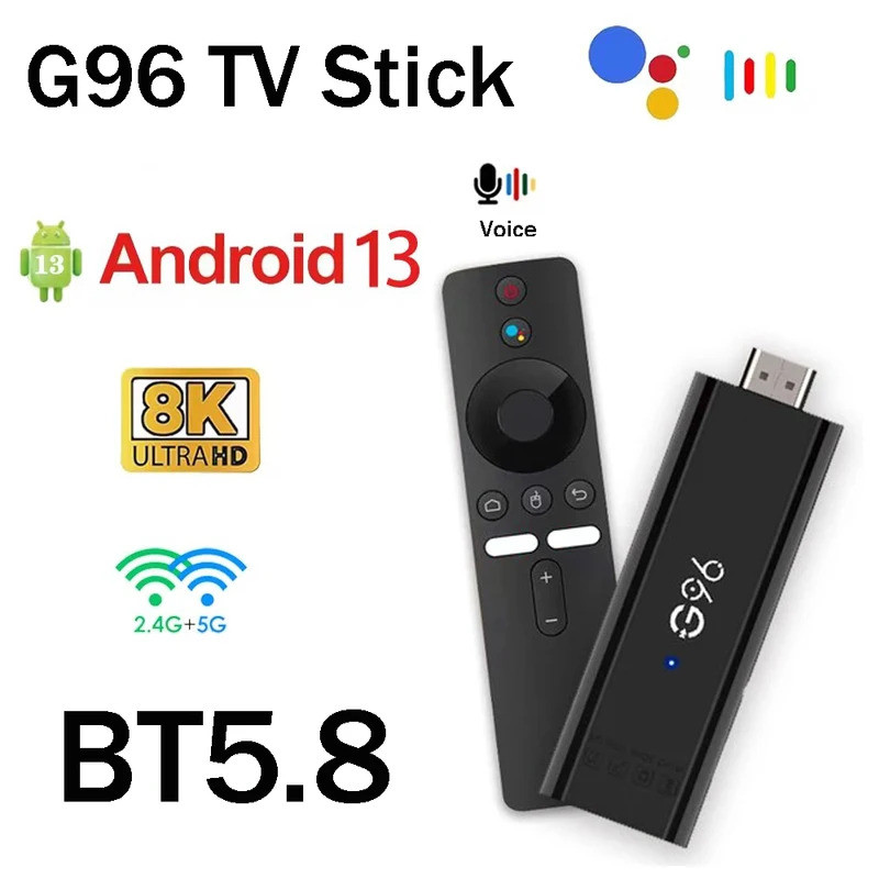 G96 ATV TV Stick Android 13.0 HD 8K 4K HDR10 Smart TV Stick Voice