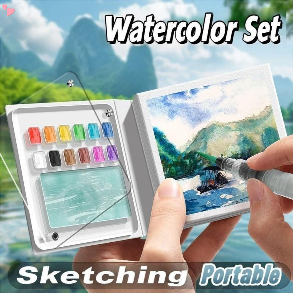 Portable Mini Watercolor Sketchbook With Paint Tray - 50 Sheets, Medium ...