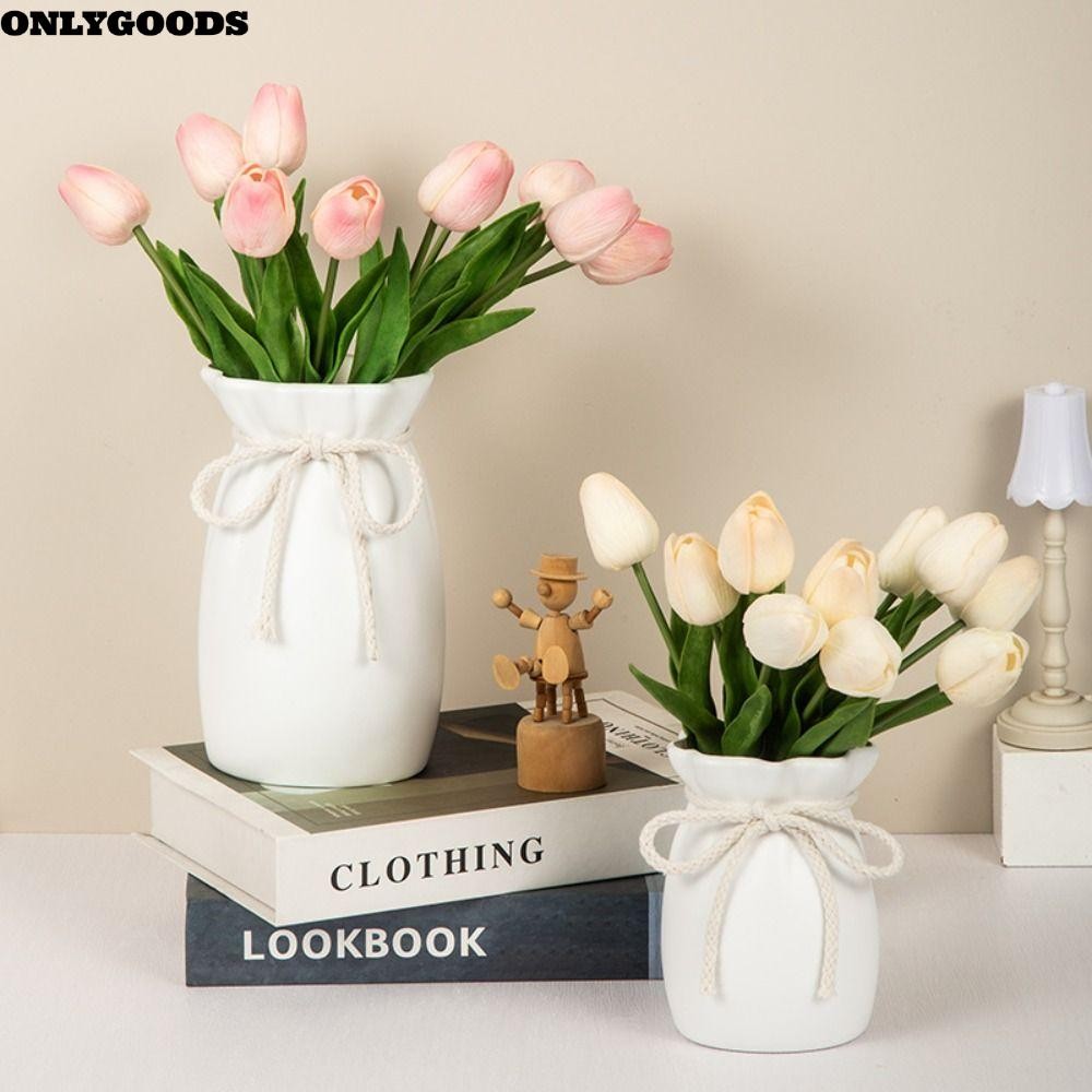 ONLY Flower Vase, White Plastic Nordic Decorative Vase, Modern Art Bow ...