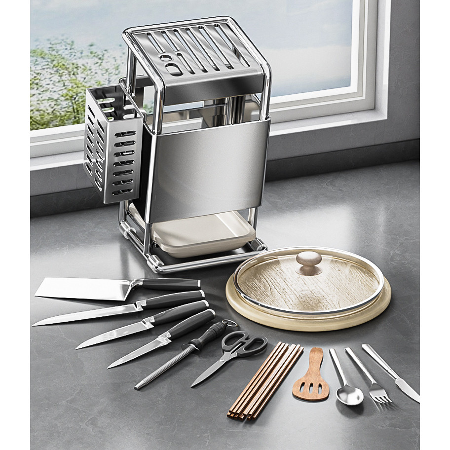 🔥KAKA🔥 Stainless Steel Knife Rack Rack Multifunctional Kitchen Knife ...