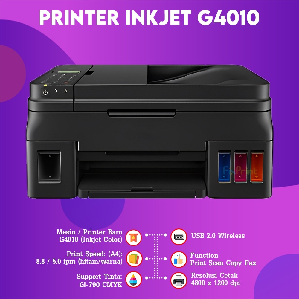 FixPrint Printer Canon PIXMA G4010 G 4010 G-4010 InkTank Print Scan Copy Wireless Multifunction All in One Wifi Fax ADF New Original Garansi Resmi - Gambar 3