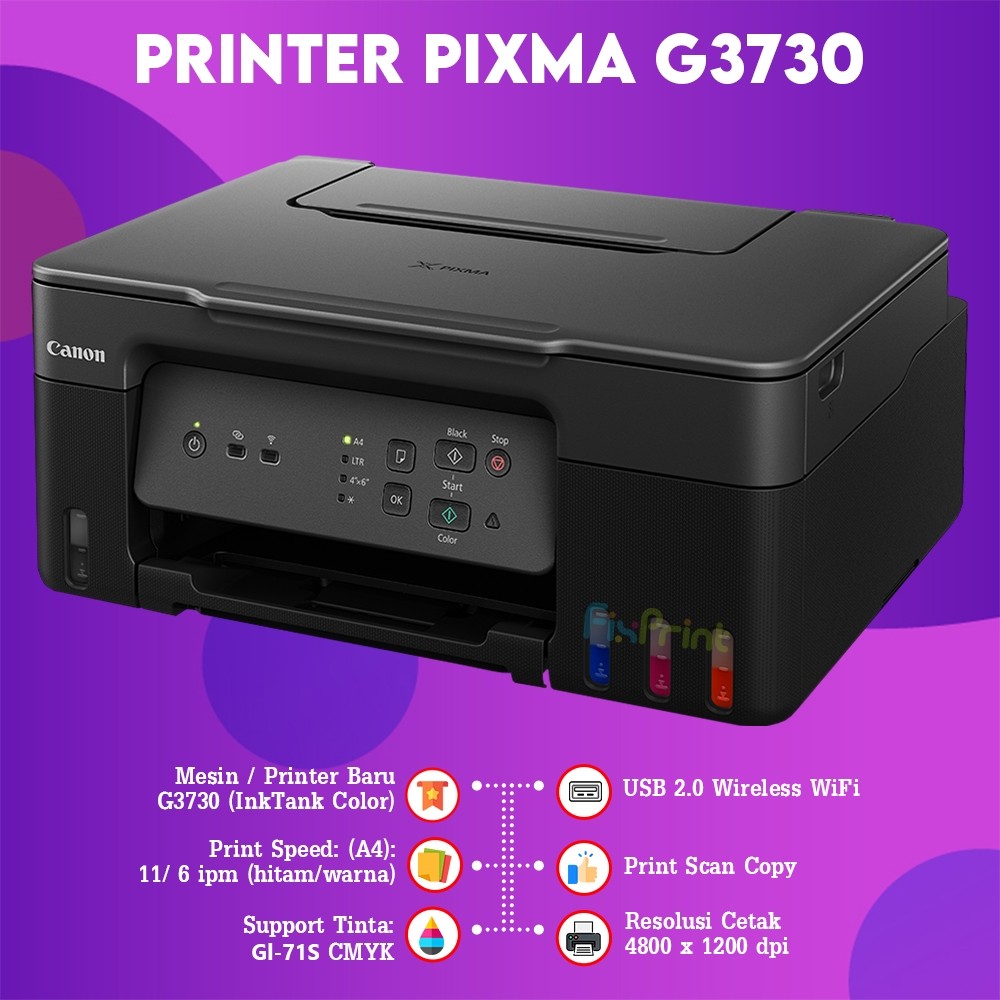 FixPrint Printer Canon Pixma G3010 Ink Tank G3730 Green / Black All in One WiFi Wireless / G2010 G3010 G2730 All In One - Gambar 4