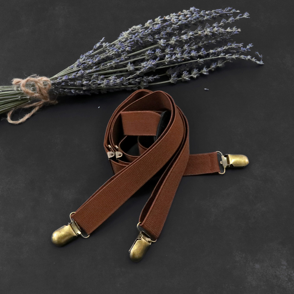 Retro Copper Buckle Solid Color Suit Strap Striped Bronze Adult