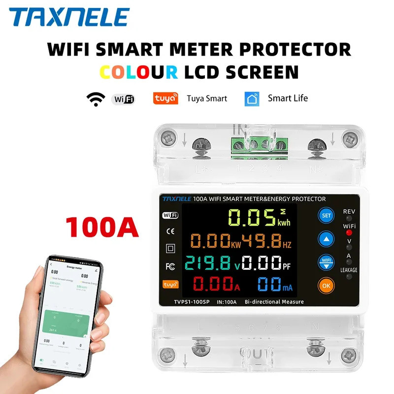 Misuratore di Energia WiFi Trifase Tuya Smart Life 0-1000A con Trasformatore di Corrente a Pinza 300A, Monitoraggio e Registrazione della Potenza tramite App PC321-TY