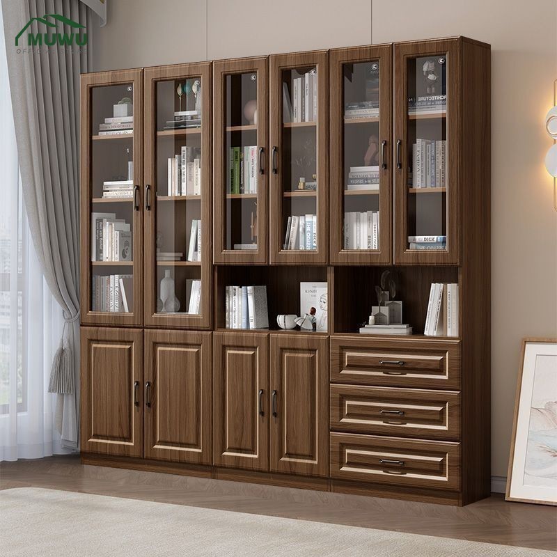 MUWU Solid Wood Bookshelf Cabinet Home With Glass Book Shelf Living ...