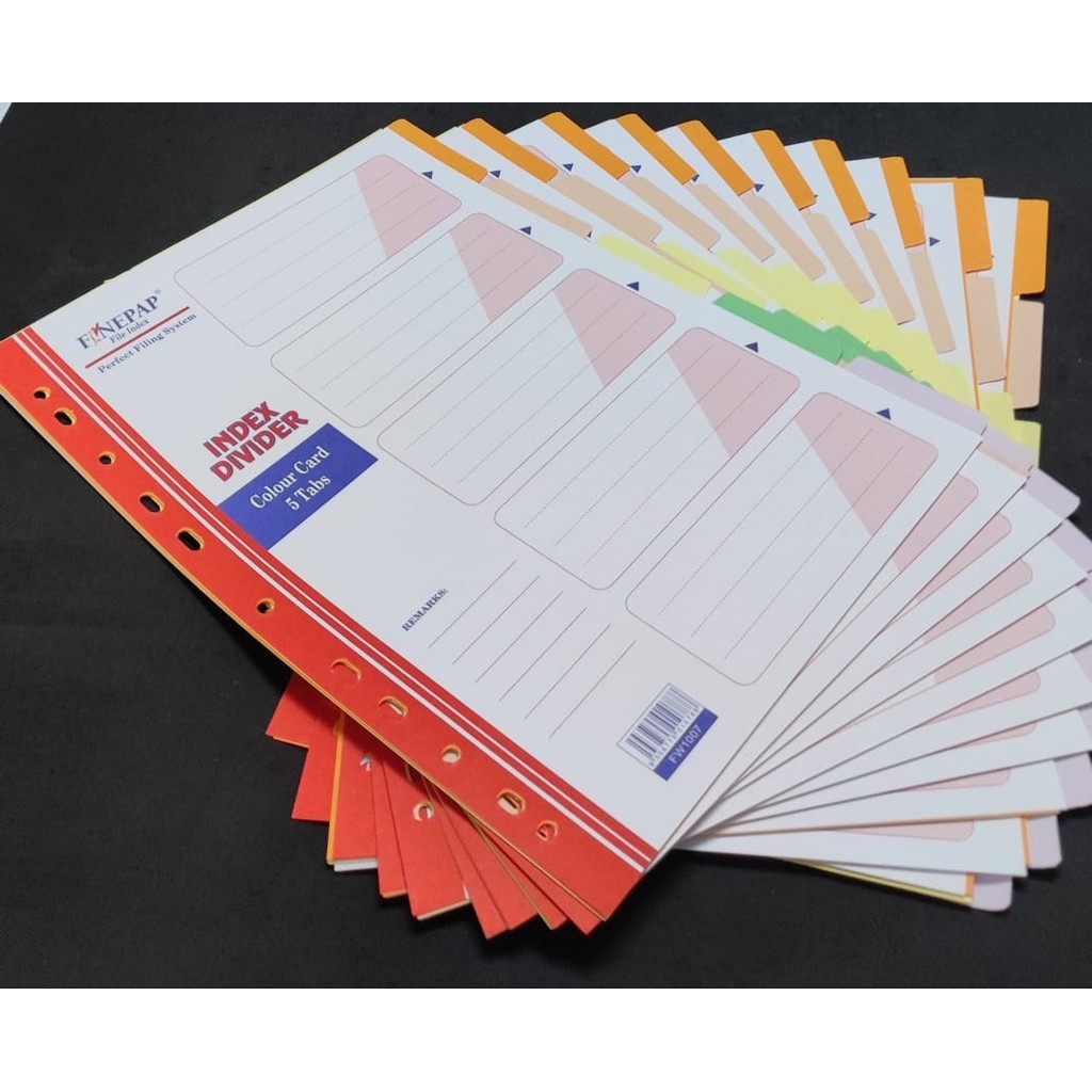 Finepap File Index Divider - 5 Tabs/Colours x 10 Sets (S1107) | Shopee ...