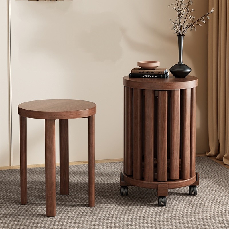 4 in 1 Wooden Stool Coffee Table Stackable Round Stool Modern Dining ...